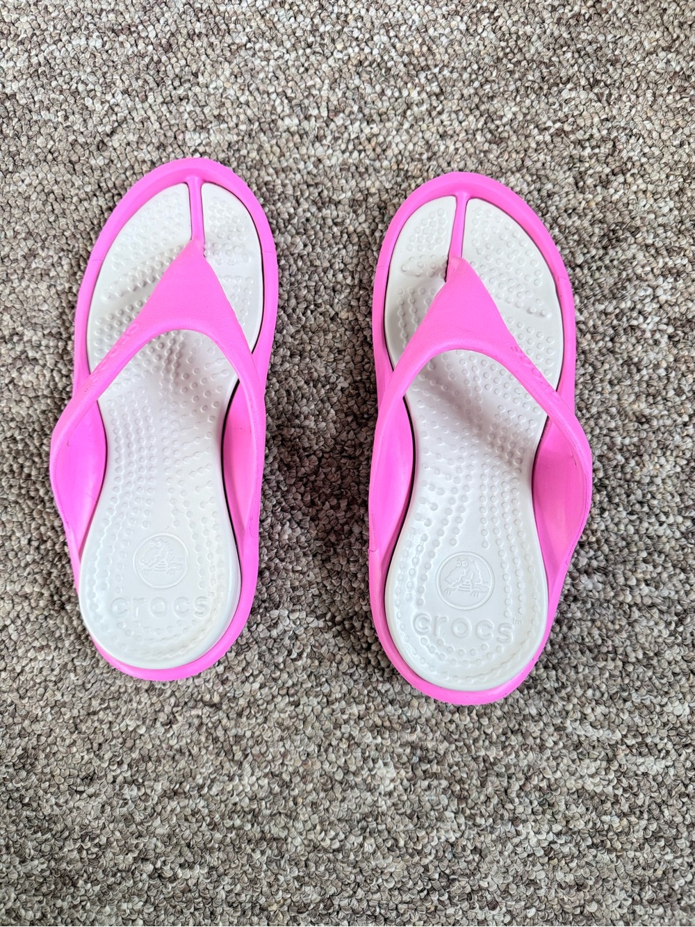 CROCS Hot Pink and White Flip Flop Sandals